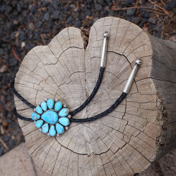 Native Americans Jewelry Navajo Bolo Tie Cluster Turquoise Handmade Jewelry*** - Picture 4 of 8